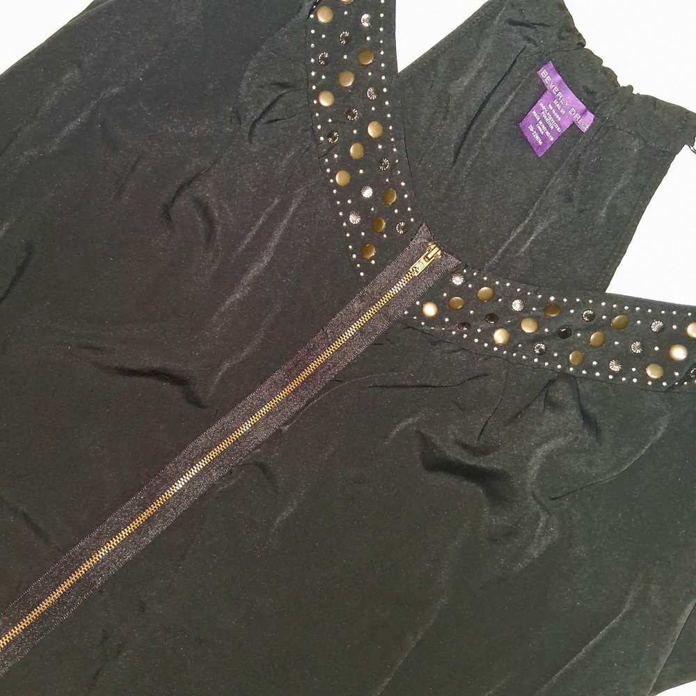 Beverly Drive Black Halter Blouse Studded Zipper Front Women's 22 22‎ Adjustable